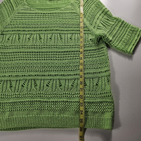 Cato Lime Green Open Knit Sweater Xl Short Sleeve See Through Cover Up EUC ^ - Picture 8 of 8